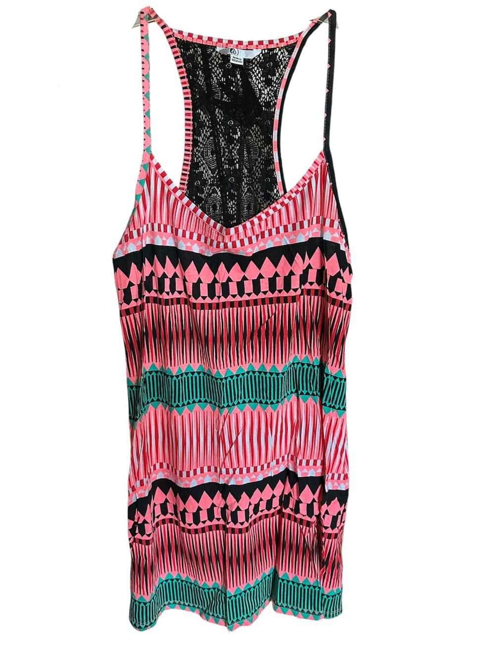 Volcom Pink & Teal Geo-Print Racerback Dress-  Size M